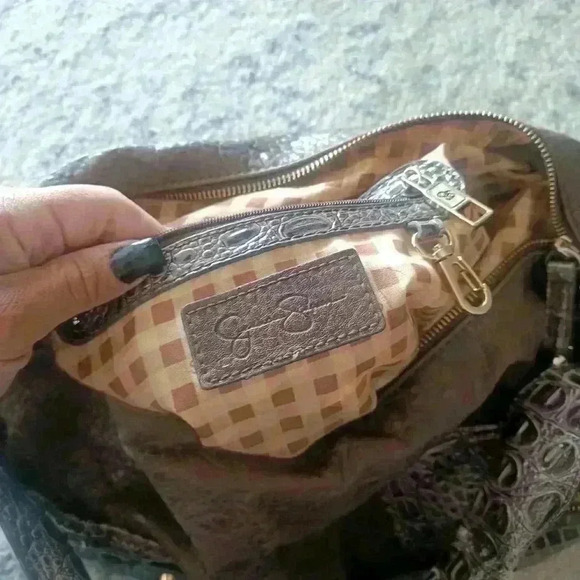 Jessica Simpson Brown Faux Leather and Croc Large Shoulder Bag - Picture 12 of 16